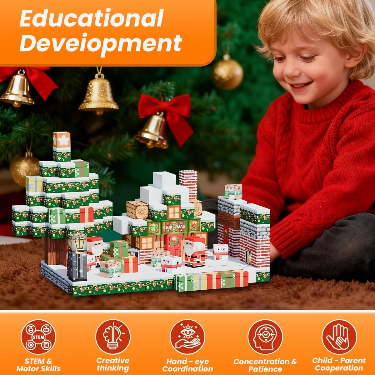Christmas Magnetic Cube Building Set - Build Your Own Holiday Village