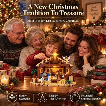 Nativity Story Building Brick Set with Light-Up Bethlehem Star – Christmas Nativity Scene